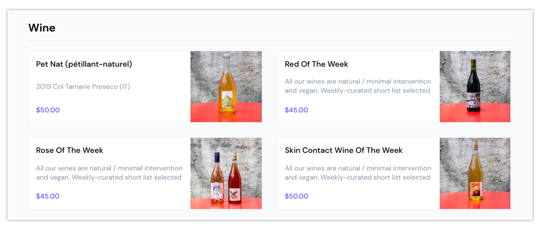 Bad Hombres online menu for wine of the week